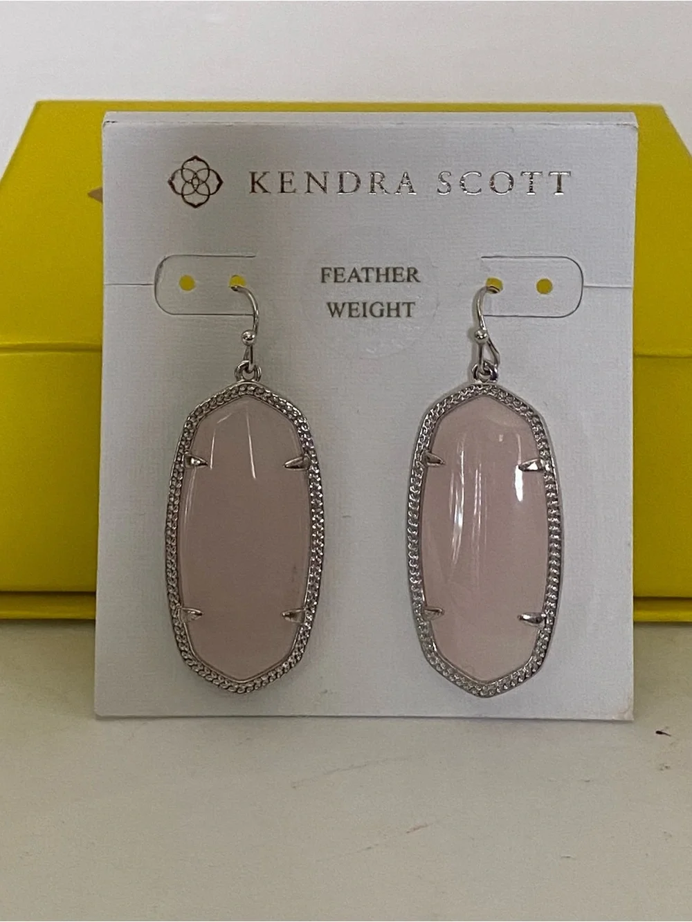 Kendra Scott ELLE Rose Pink Quartz Silver Tone Classic Drop Earrings NWOT